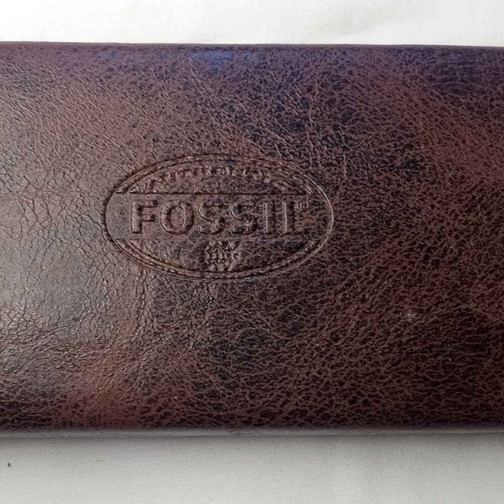 Authentic Fossil Eyeglasses Glasses Clamshell Hard Case Brown 800034, 6"x2.5"x1"